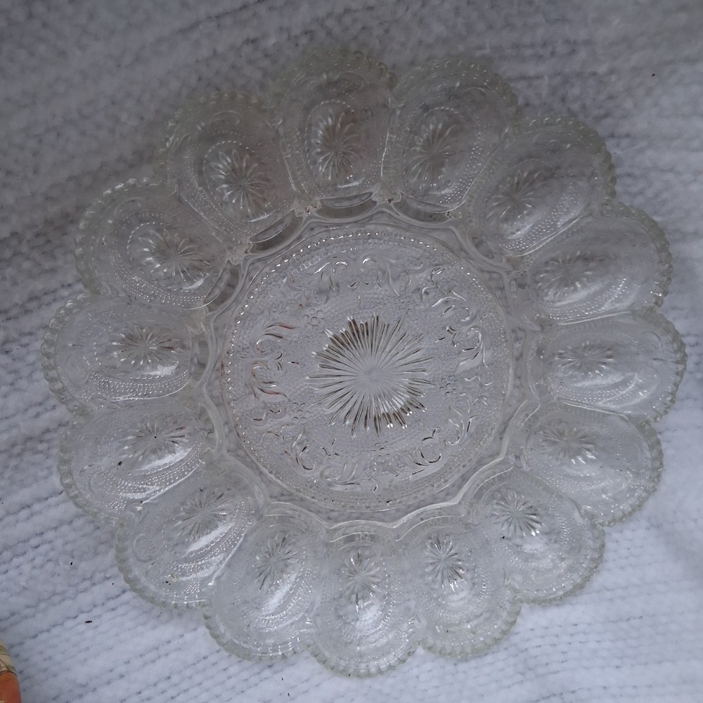Vintage Indiana Glass 11" Hobnail Deviled Egg Plate Clear Glass 15 egg slots